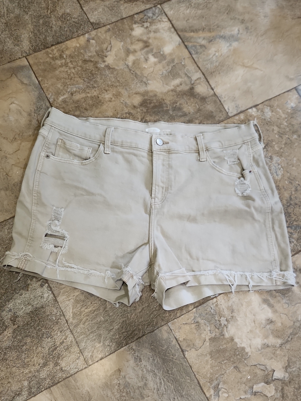 Old Navy Light Beige Distressed Jean Shorts